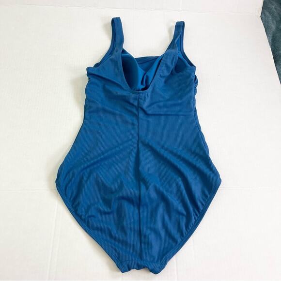 Tahiti One Piece Swimsuit Woman's size M Ribbed Texture Blue - Picture 3 of 8